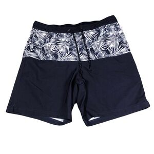 Fair Harbor Swim Trunks Men's‎ L Black White Palm Pocket Tropical Beach Vacation